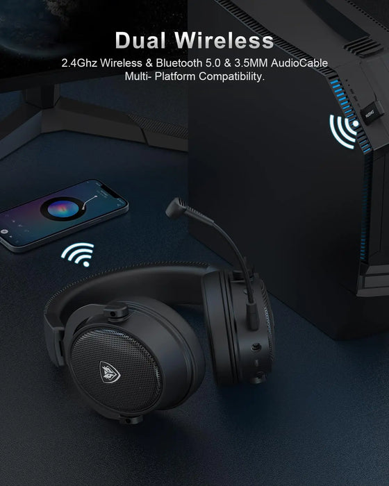 NUBWO® G-Serie – Kabelloses Gaming-Headset mit 2,4 GHz und Bluetooth 5.3-Technologie, Mikrofon mit Geräuschunterdrückung und Stereo-Sound – Kompatibel mit PS5 / PS4 / PC / Computer / Telefon / XBOX / Switch